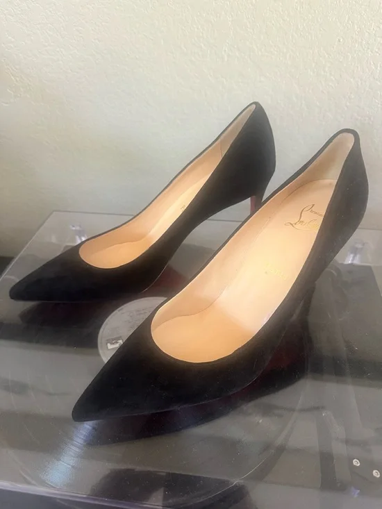 Christian Louboutin Black Suede Pointed-Toe Stiletto Pumps Kate 85 New In Box - Picture 6 of 12